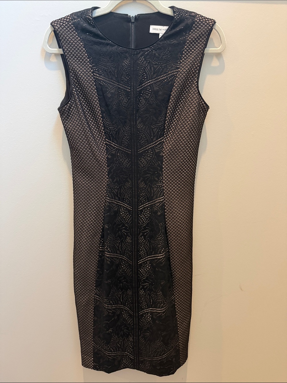 Dress the Population Black Patterned Dress w/ Textured Panels and Nude Lining Sm